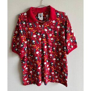 Mickey & Co Mens Golf Polo Shirt Red Allover Print Short Sleeve Collared Size L